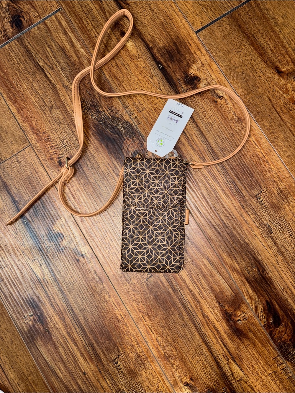 Time and Tru Brown and Tan Geometric Crossbody Card Holder